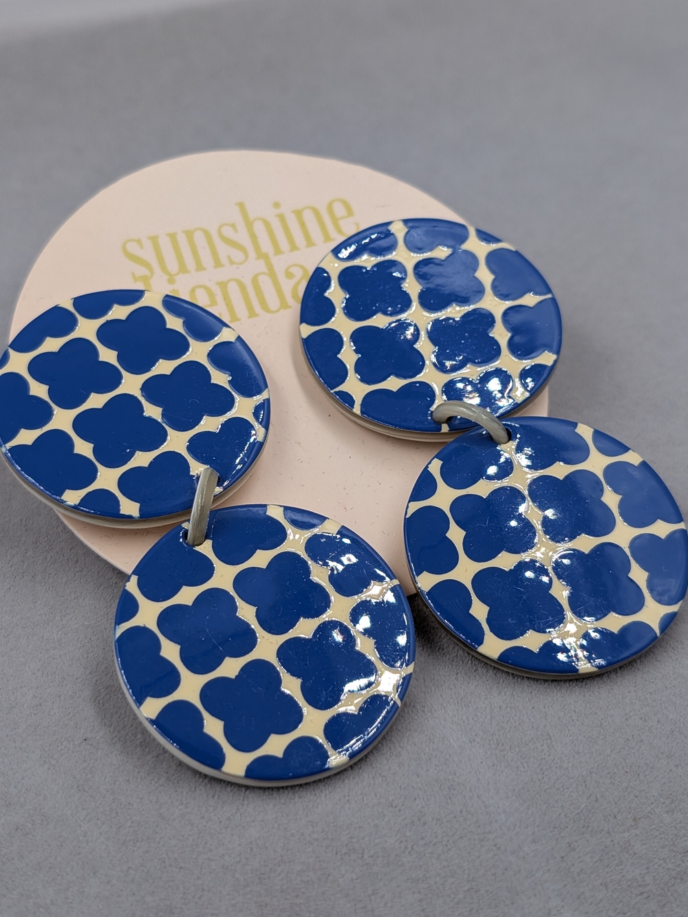 Sunshine Tienda Blue Dot Double Dangle Earrings Blue White | 1233